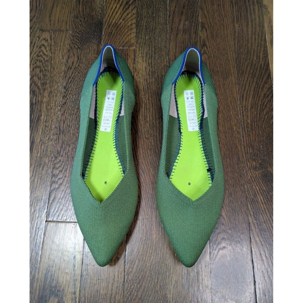 Rothy's The Point Womens Size 13W Green Washable Flats Brand New Without Insoles